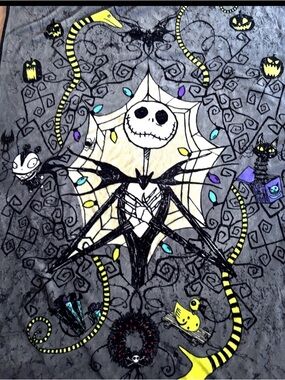 Halloween Jack Skellington Throw Blanket in Gray, Yellow & Black